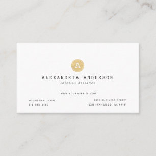 Carte de visite minimaliste de monogramme d'or