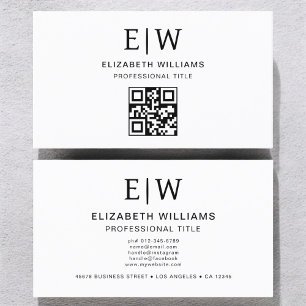 Carte De Visite Minimaliste du monogramme de code QR blanc