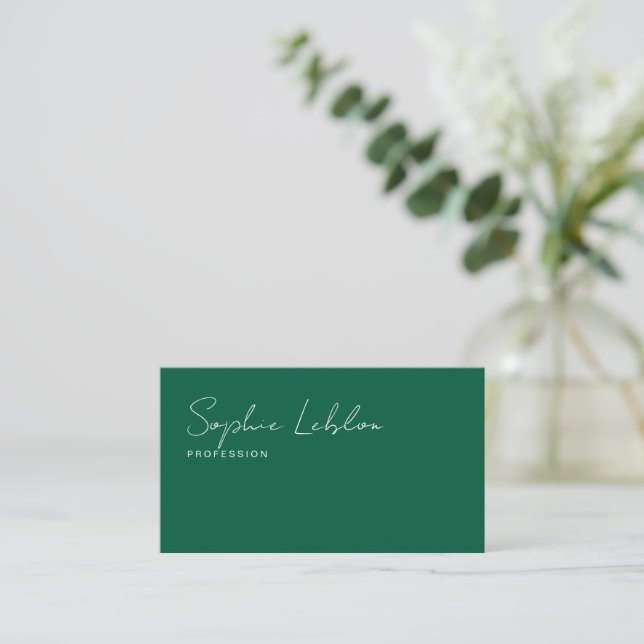 Carte De Visite Minimaliste élégant Signature chasseur-vert (Debout devant)