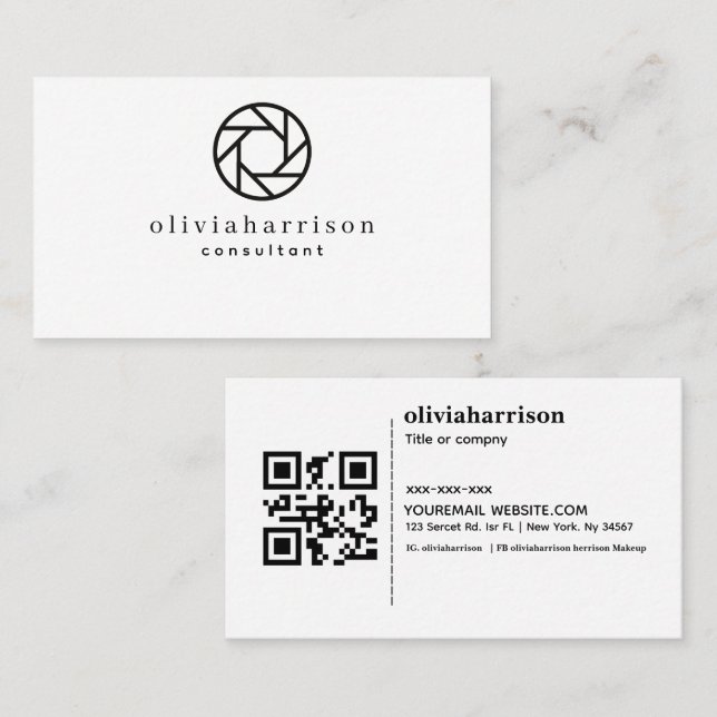 Carte de visite minimaliste moderne avec code QR (Devant / Derrière)