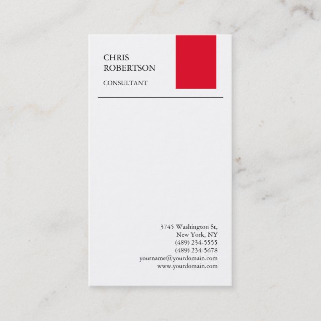 Carte De Visite Minimaliste moderne blanc rouge spécial exclusif (Devant)
