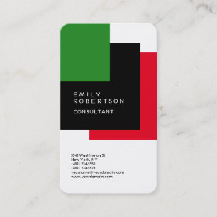 Carte De Visite Minimaliste moderne blanc vert rouge noir simple