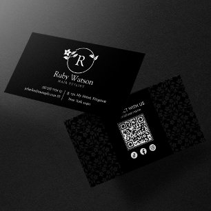 Carte De Visite Minimaliste Moderne Deux Initial Coiffeur Noir