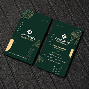 Carte De Visite Minimaliste Moderne Vert Foncé & Or Entreprise