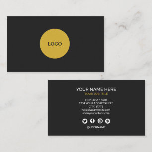 Carte De Visite Minimaliste Noir et Or Logo Personnalisé Professio
