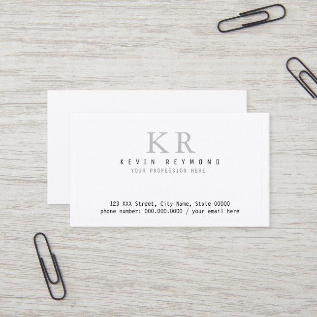 Carte De Visite Minimaliste personnel blanc de base (Devant/Arrière en situation)