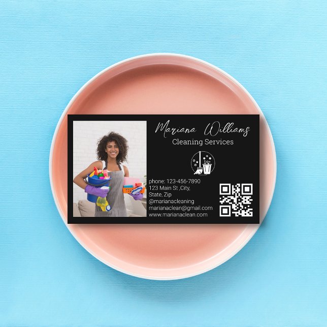 Carte De Visite minimaliste qr code services de nettoyage photo no (Créateur téléchargé)