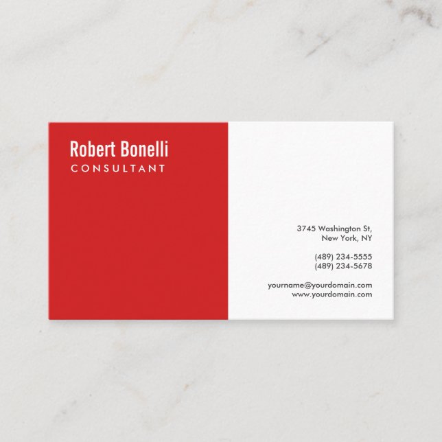 Carte De Visite Minimaliste Rouge clair blanc blanc moderne Taille (Devant)
