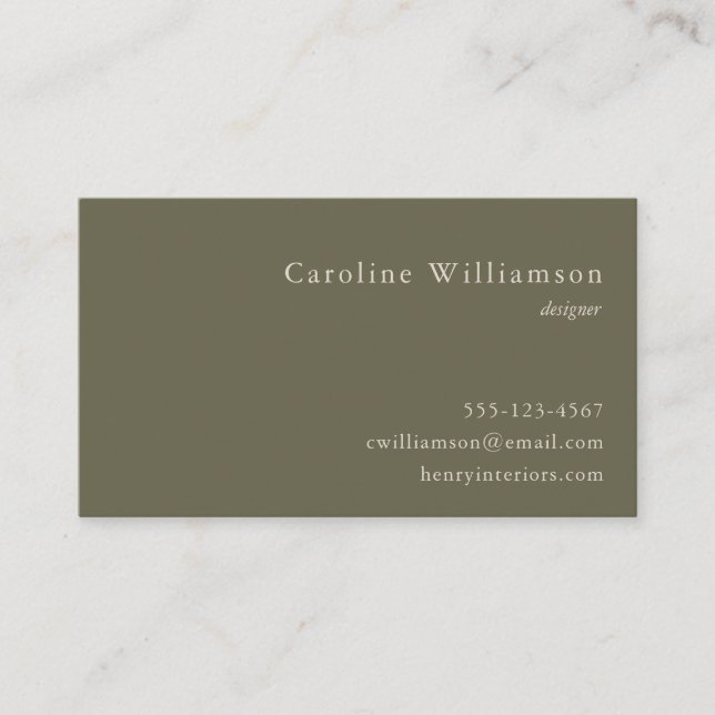 Carte De Visite Minimaliste Sage Olive Green Élégant Professionnel (Devant)