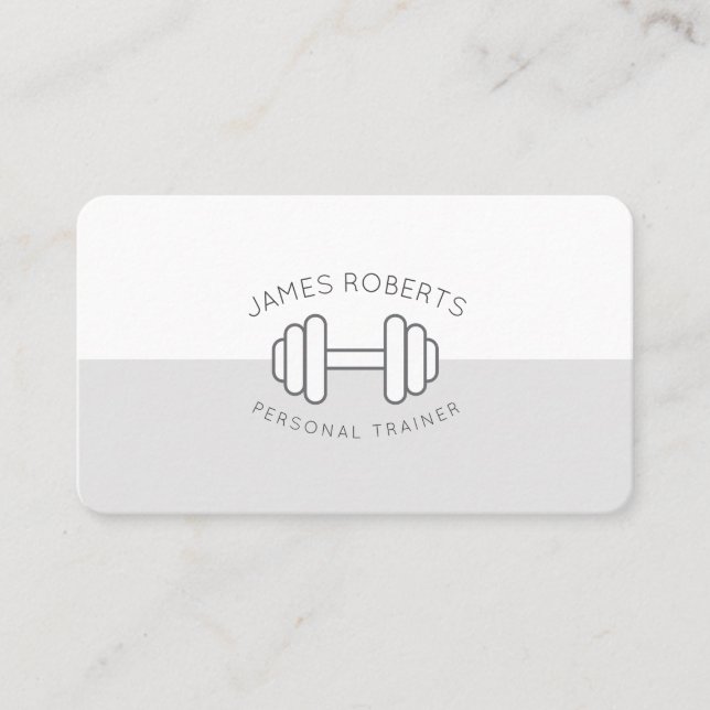 Carte De Visite Minimum Dumbbell Personal Trainer Gris & Blanc (Devant)