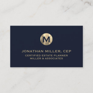 Carte De Visite Minimum Luxury Blue Gold Initial
