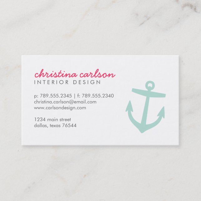 Carte De Visite Mint Cute Ancre Nautique & Stripes (Devant)
