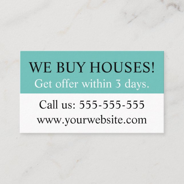 Carte De Visite Mint Green Black Immobilier Realtor Nous Achetons  (Devant)