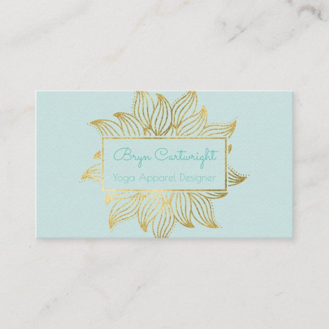 Carte de visite Mint Green Gold Lotus Mandala (Devant)