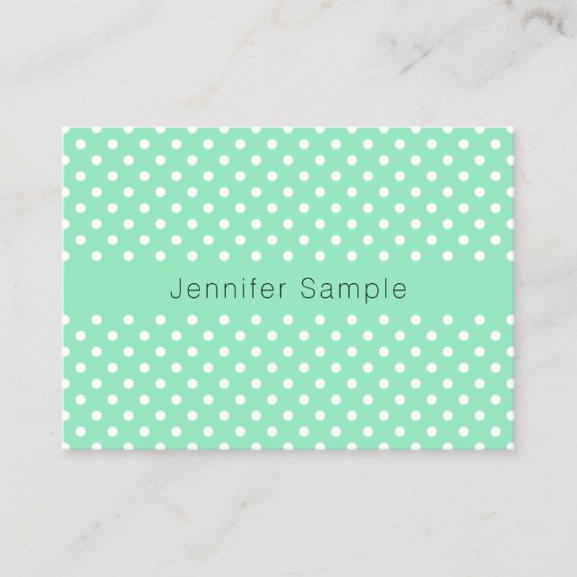 Carte De Visite Mint Green White Dots Modèle moderne Élégant (Devant)