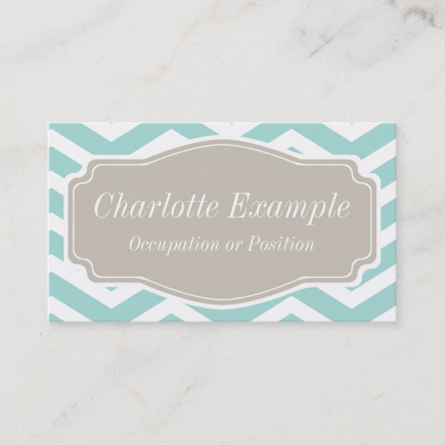 Carte De Visite Mint Turquoise Blanc Tan Chevron Personnel (Devant)