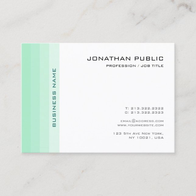 Carte De Visite Mint Vert Blanc Moderne Simple tendance Élégant (Devant)