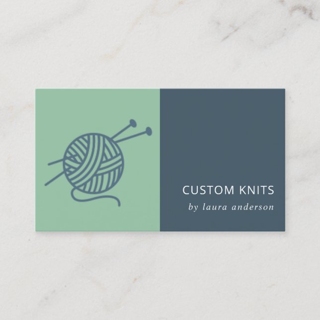 CARTE DE VISITE MINT VERT MARINE TRICOT GREC WOOL YARN BALL (Devant)