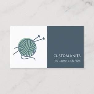 CARTE DE VISITE MINT VERT MARINE TRICOT GREC WOOL YARN BALL
