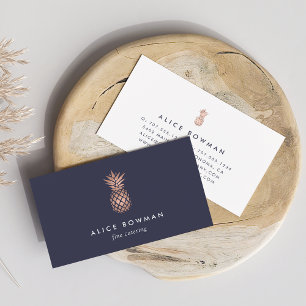 Carte De Visite Minuit Blue & Faux Rose Gold Ananas