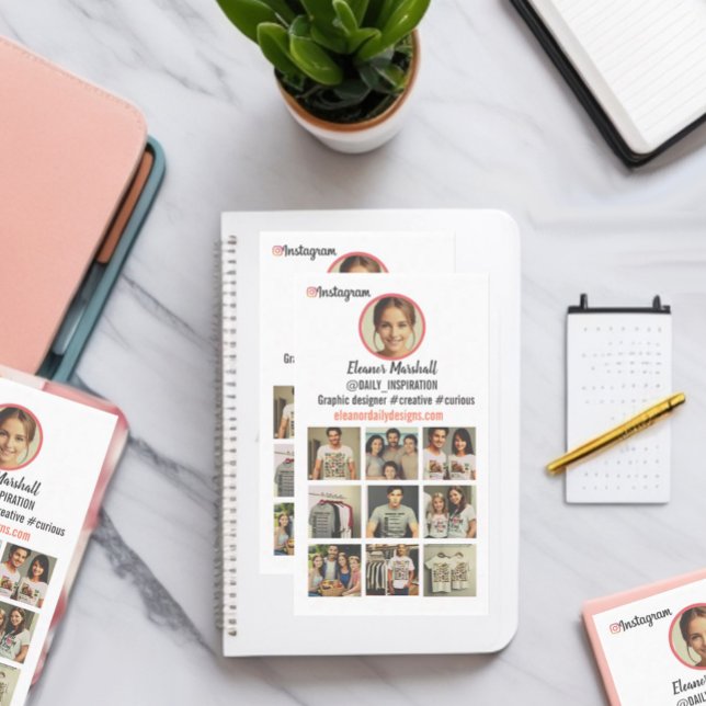 Carte De Visite Mise en page du profil de grille de l'insta (Cute delicate natural white insta grid instagram profile collage layout business card)