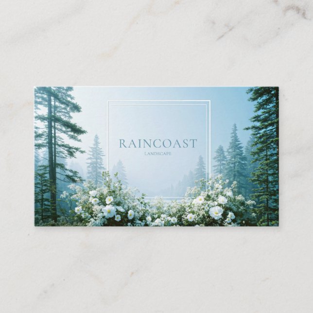 Carte De Visite Misty Pine Forest White Wildflower Clean Frame (Devant)