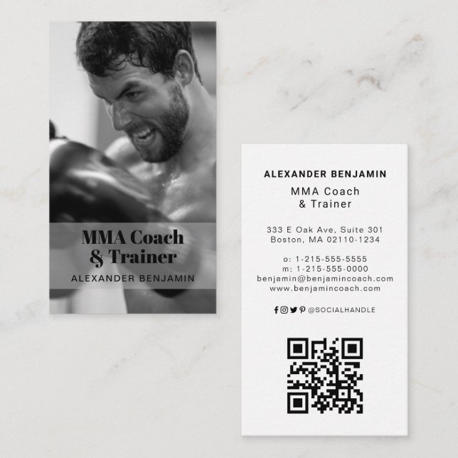 Carte De Visite MIXED MARTIAL ART Coach & Trainer Photo QR Code Ca (Devant / Derrière)