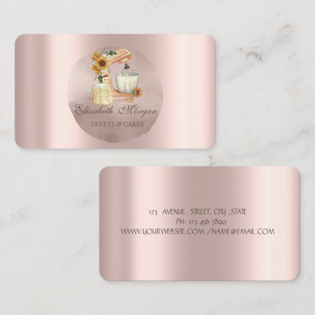 Carte De Visite Mixer Sunflowers Rose Gold Circle (Devant / Derrière)