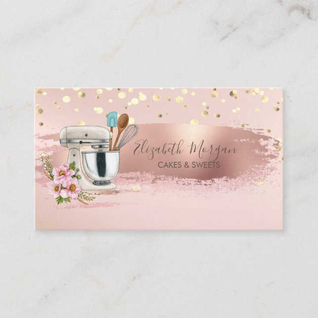 Carte De Visite Mixeur Floral, Confetti Or, Brosse (Devant)