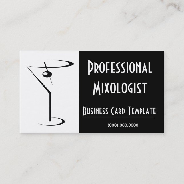 Carte De Visite Mixologue du logo Martini noir et blanc (Devant)