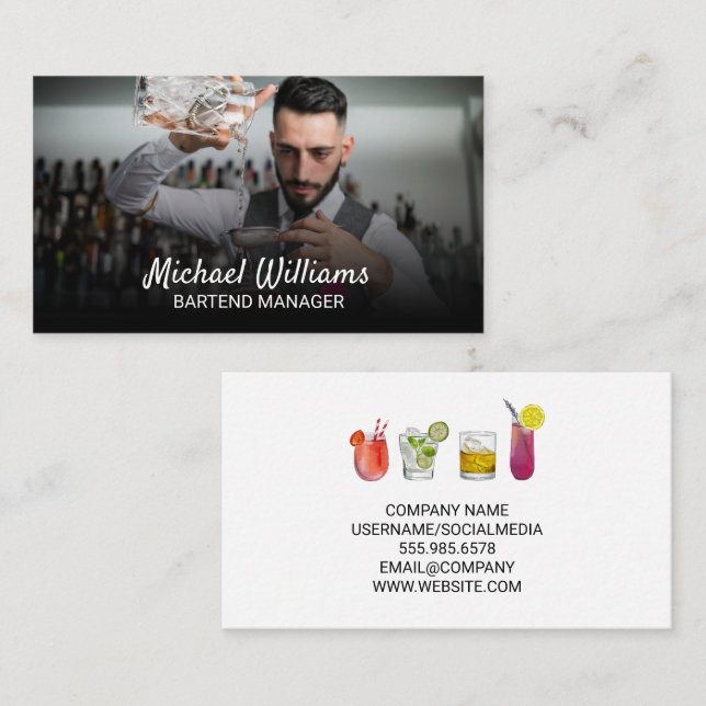 Carte De Visite Mixologue | Un barman fait un cocktail (Devant / Derrière)