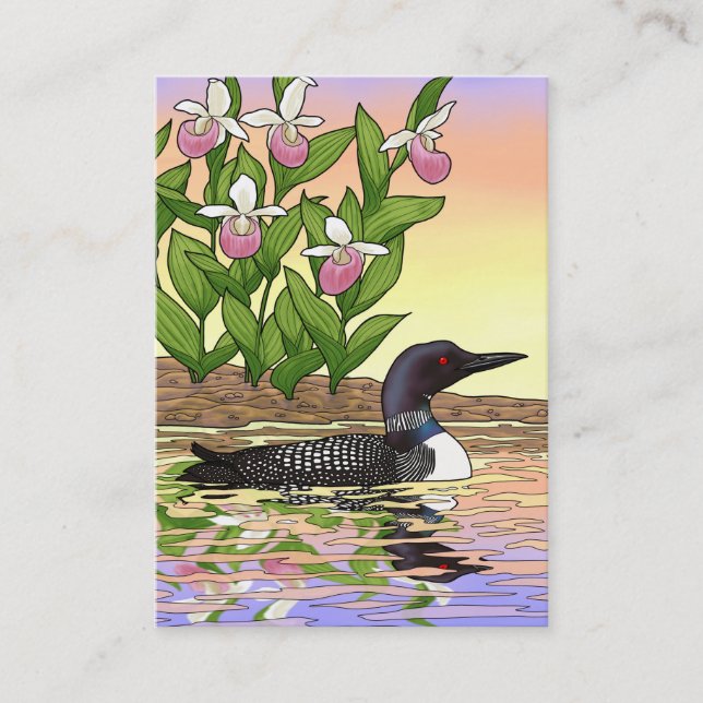Carte De Visite MN State Bird Flower Loon Lady Slipper (Devant)