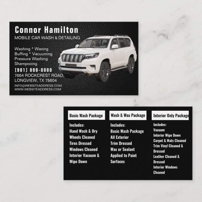 Carte De Visite Mobile Car Wash & Detailing Pressure black leather (Devant / Derrière)