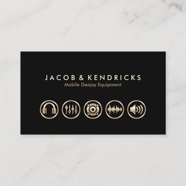 Carte De Visite Mobile Deejay Equipment Gold Icons BusinessCard (Devant)