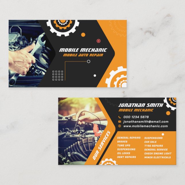 Carte De Visite Mobile Mechanic, Auto Repair, Car Repair, Editable (Devant / Derrière)