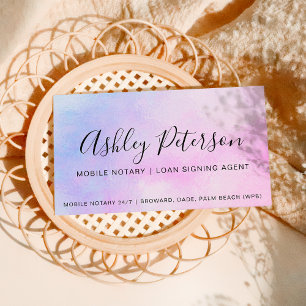 Carte De Visite Mobile Notary public script pink pearl holographic