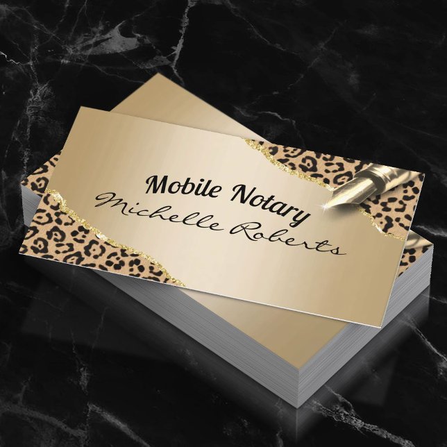 Carte De Visite Mobile Notary Signing Agent Modern Gold Leopard (Créateur téléchargé)