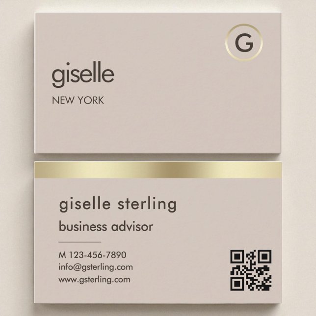 Carte De Visite Mocha Brown QR Code Faux Gold Foil Monogramme (Créateur téléchargé)