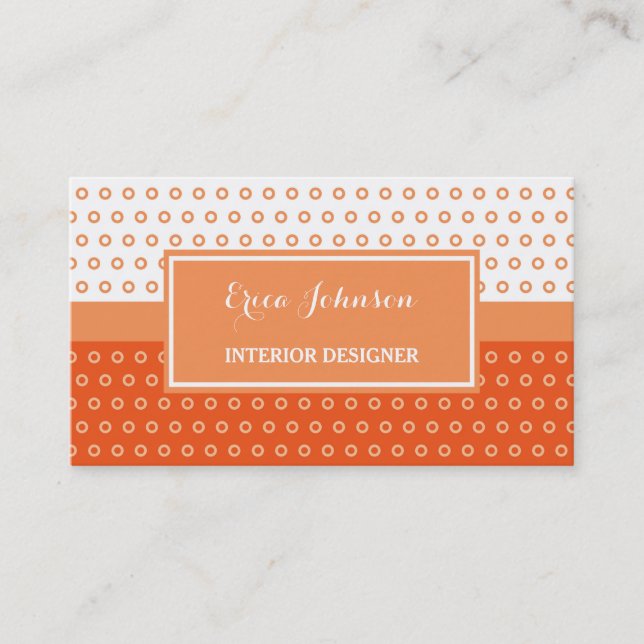 Carte De Visite Mod Orange et White Pois Designer d'intérieur (Devant)