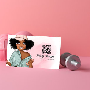 Carte De Visite Mode Afro Fitness Instructor Girl QR Code
