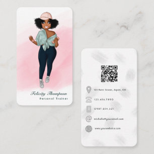 Carte De Visite Mode Afro Fitness Instructor Girl QR Code