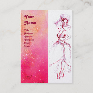 Carte De Visite MODE BEAUTÉ, rose rouge, perle blanche fuchsia