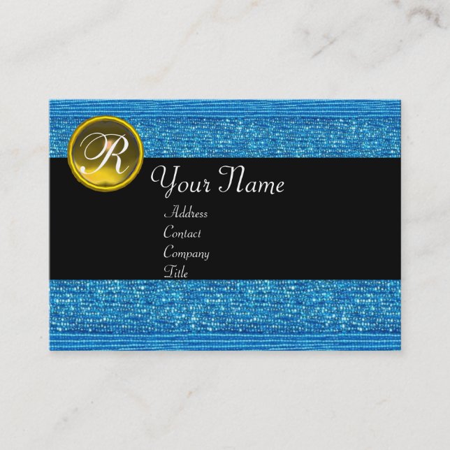 CARTE DE VISITE MODE BLEUE PANNEAUX JAUNE TOPAZ GEM MONOGRAM (Devant)