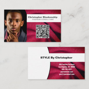 Carte De Visite Mode Burgundy Fabric personnalisé Photo QR Code