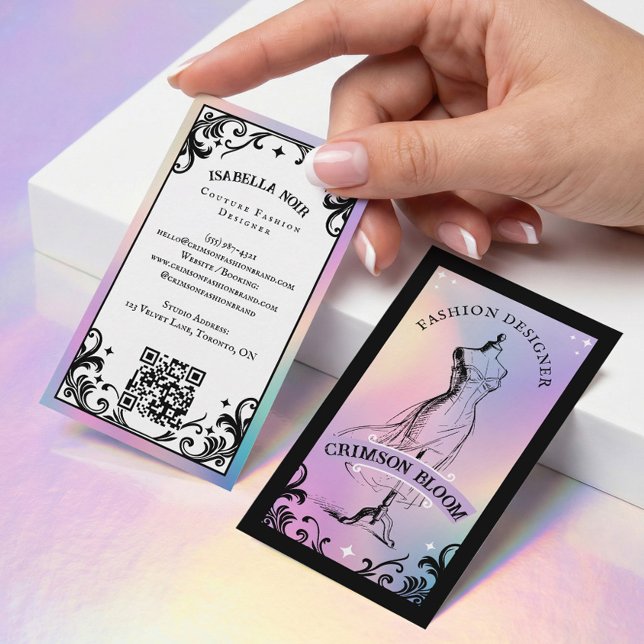 Carte De Visite Mode de Beauté de Couture Holographique Iridescent (Iridescent Holographic Beauty Couture Fashion Business Card)