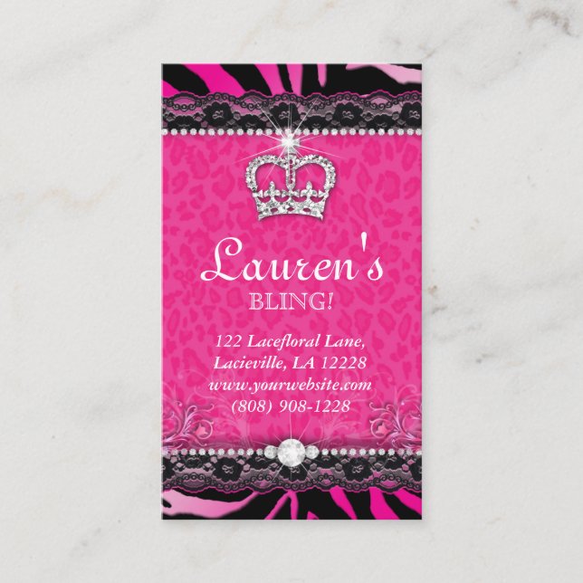 Carte De Visite Mode dentelle rose Couronne Tiara Moderne (Devant)