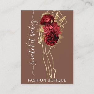 Carte De Visite Mode Floral Brown or Logo QR Styliste Corps 