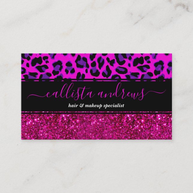 Carte De Visite Mode moderne Parties scintillant rose violet Leopa (Devant)