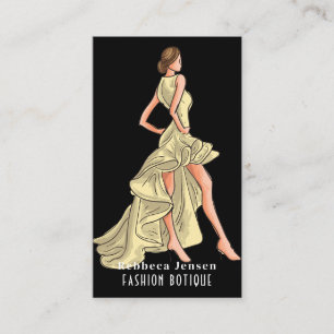 Carte De Visite Mode Robe Dorée Logo QR Styliste Body Boutique