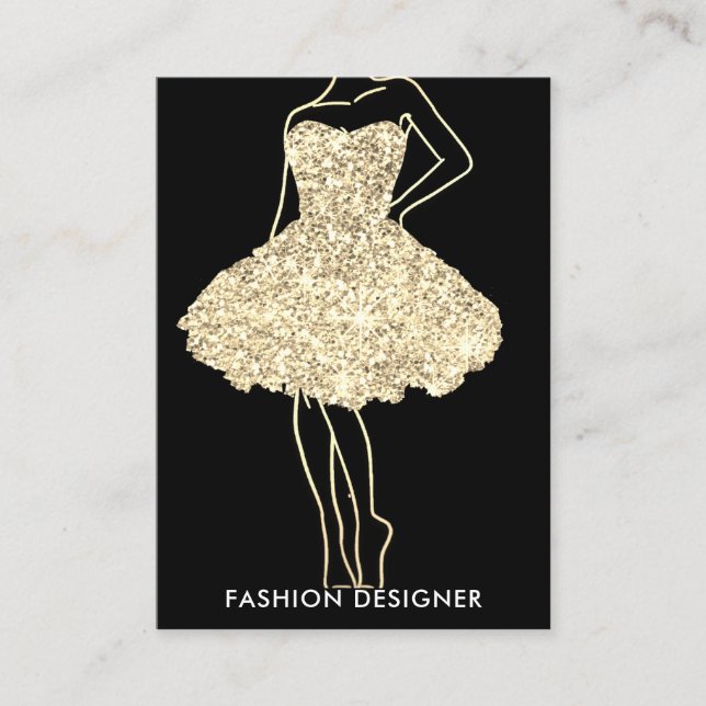Carte De Visite Mode Styliste Robe Parties scintillant Or Logo QR  (Devant)